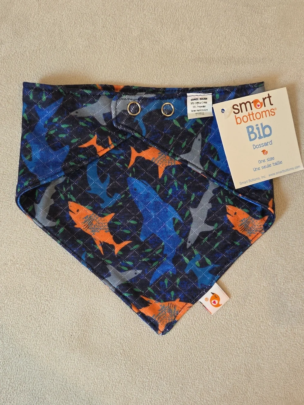Smart Bottoms Ocean Shark Print Baby Bibs - One Size